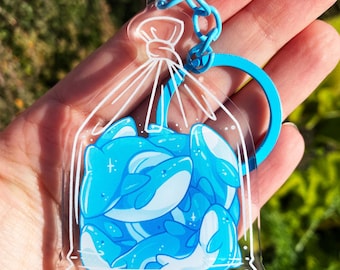 Candy Shark Bag Keychain - Acrylic Keychain - Bag of Gummy Sharks - Blue - Ocean Aesthetic - Sea Creatures - Watercore
