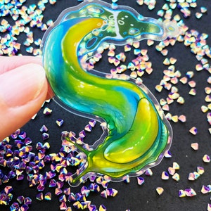 Slug Stickers Transparent Stickers Gastropods Cute Slugs Bug Lovers Iridescent slugs Green Slug