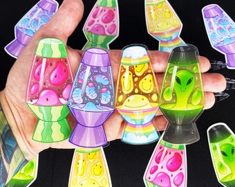 Lava Lamp Stickers Series 1 - Transparent Stickers - Alien Lava Lamp - Larva Lamp - Watermelon - Rainbow - Happy Face - Groovy