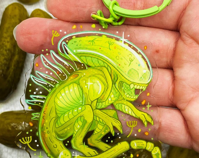 Pickle Alien Acrylic Keychain – Transparent Xenomorph Monster