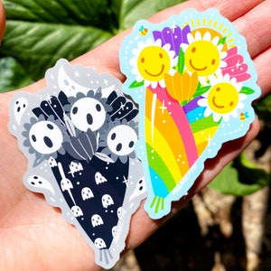 Bouquets Stickers - Waterproof Transparent Vinyl Sticker - Dishwasher Safe - BouGAY and BOOquet - Spring - Cute - Happy Faces