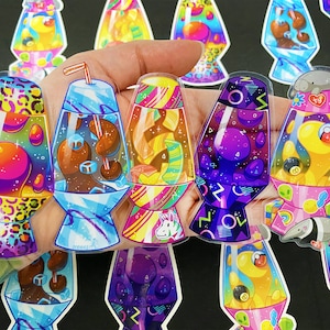 90s Lava Lamp Stickers - Transparent Stickers - Bowling Alley Carpet - 90s Cup Design - Retro - Neon Rainbow - Vintage - 90s Kid