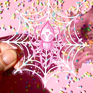 Sprinkle Spider Sticker - Kawaii Art - Pink Arachnid - Spooky and Cute - Transparent Sticker