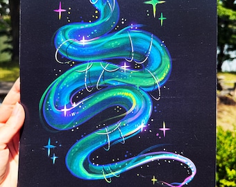 Aurora Borealis Snake Print - Iridescent Snake Illustration - 9x11in