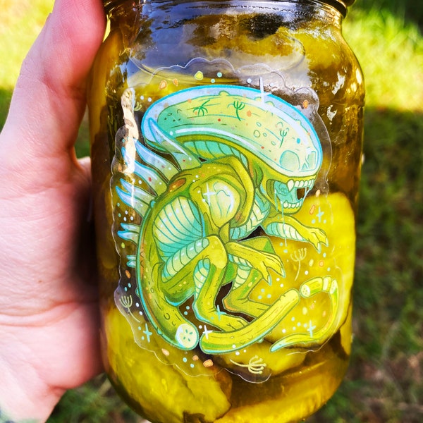 Pickle Xenomorph Sticker - Alien Creature - Dill Pickles - Transparent Sticker