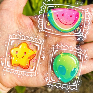 Eingewickelte Bonbon Aufkleber - Süße Bonbons - Kawaii Kunst - Watermalon - Alien - Stern - Transparente Aufkleber
