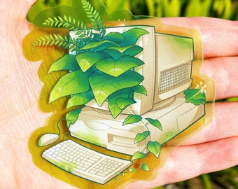 Retro PC Terrarium Sticker - Waterproof Vinyl Sticker - Dishwasher Safe - Reclaimed by Nature - Old Windows Computer - 90's Aesthetic - Y2K