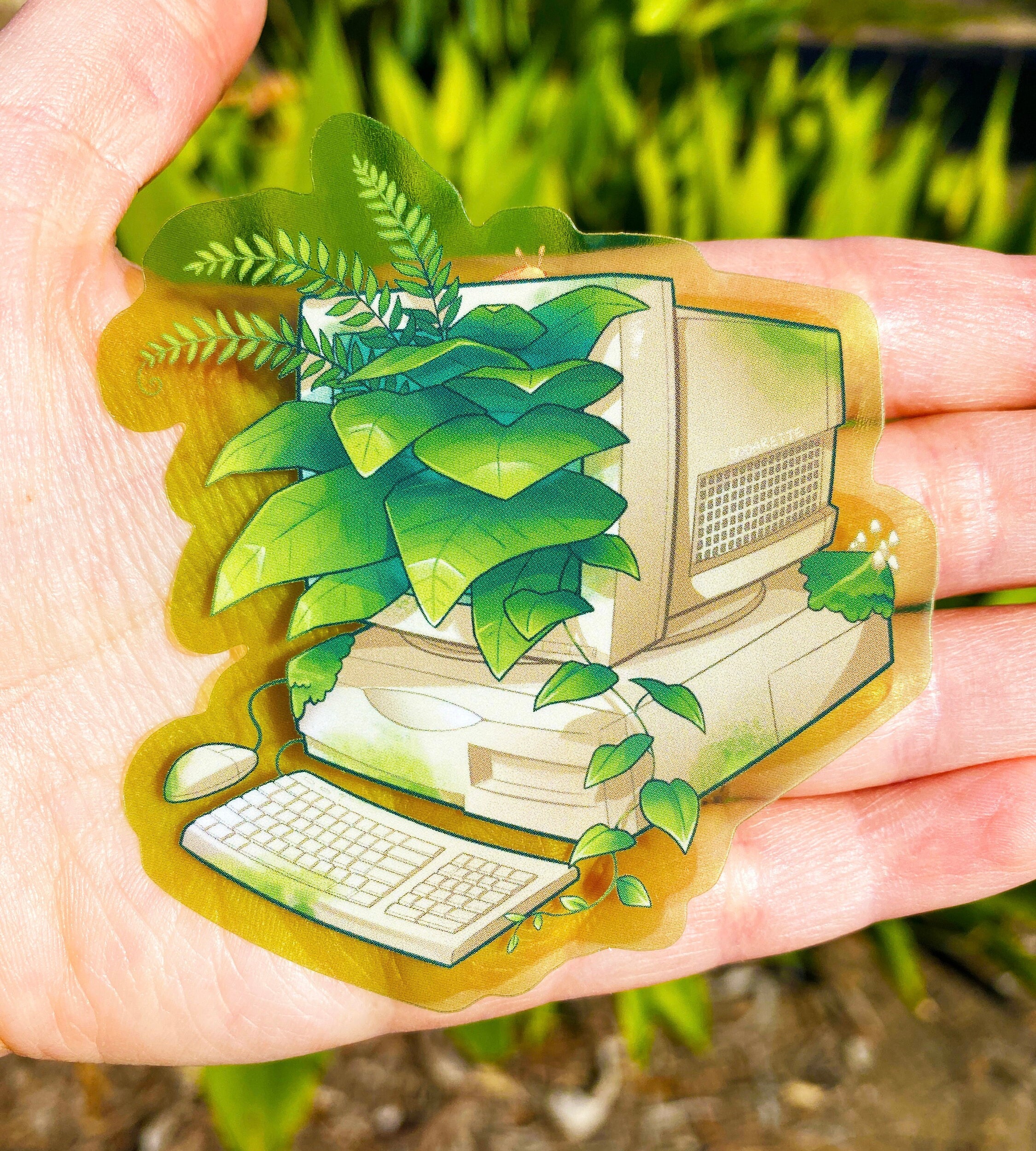 Retro PC Terrarium Sticker - Waterproof Vinyl Sticker - Dishwasher Safe - Reclaimed by Nature - Old Windows Computer - 90's Aesthetic - Y2K