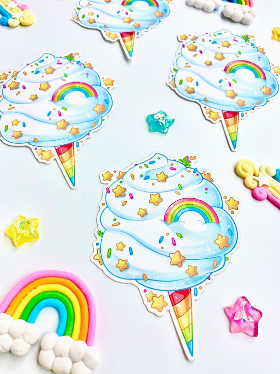 Rainbow Cotton Candy Sticker - Waterproof Vinyl Sticker - Dishwasher Safe - Fantasy Food - Cute Rainbows - Rainbow Sticker - Cute Aesthetic