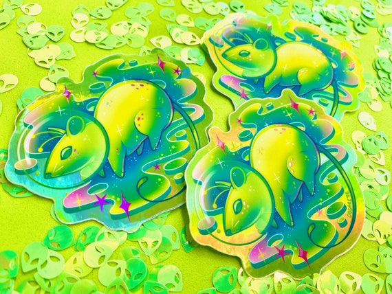 Alien Rat Sticker - Holographic Sticker - Vinyl Sticker - Die Cut Sticker - Waterproof Sticker - Alien Face - Green Alien Head - Space Rat