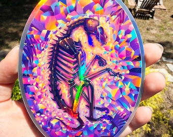 LARGE Cat Skeleton Holographic Sticker - Human Made Art