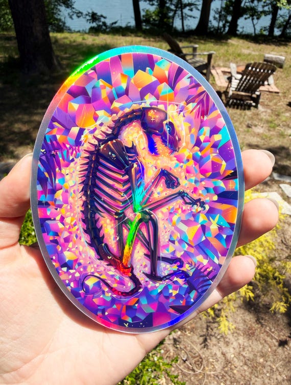LARGE Cat Skeleton Holographic Sticker - Human Made Art