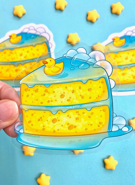 Sponge Cake Sticker - Semi Transparent Sticker - Vinyl Sticker - Die Cut Sticker - Waterproof Sticker - Food Puns - Cute Food - Rubber Ducky