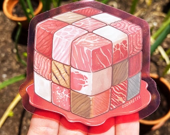 Meat Cube Sticker: Waterproof Vinyl Rubix Cube Mashup