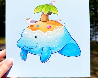 Island Manatee Print - Sea Creature Illustration - 8x8in