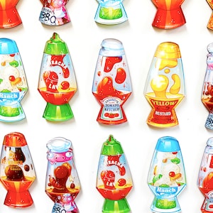 Condiment Lava Lamp Magnets: Ketchup, Mustard, Ranch