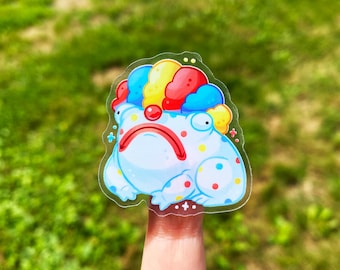Sad Clown Frog Sticker: Waterproof Circus Art