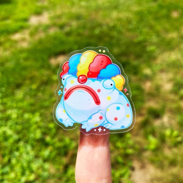 Sad Clown Frog Sticker: Waterproof Circus Art