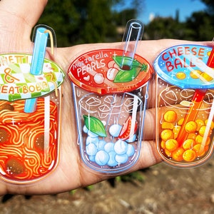 Adesivos Cursed Boba Série 1 - Bolas de Queijo - Pérolas de Mozzarella - Espaguete e Almôndegas - Adesivos Transparentes