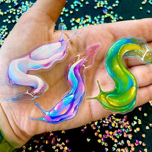 Slug Stickers - Transparent Stickers - Gastropods - Cute Slugs - Bug Lovers - Iridescent slugs