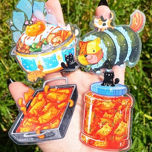 Koreanisches Essen Katzen - Kimchi - Kimbap - Bibimbap - Ttoekbokki - Transparente Sticker - Kawaii