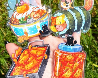 Korean Food Cats - Kimchi - Kimbap - Bibimbap - Ttoekbokki - Transparent Stickers - Kawaii