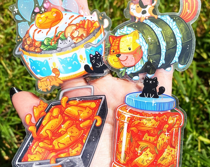 Korean Food Cats - Kimchi - Kimbap - Bibimbap - Ttoekbokki - Transparent Stickers - Kawaii