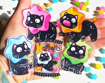 Konpeito Candy Cats Stickers: Kawaii Black Cat Art - Waterproof Transparent Stickers