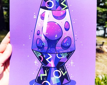 Retro Purple Lava Lamp Print - Bowling Alley Carpet Pattern Illustration - 8x10in