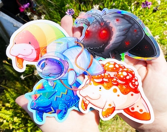 Manatee Sticker Bundle: Space, Rainbow, Moth, 90's - Waterproof Vinyl Stickers