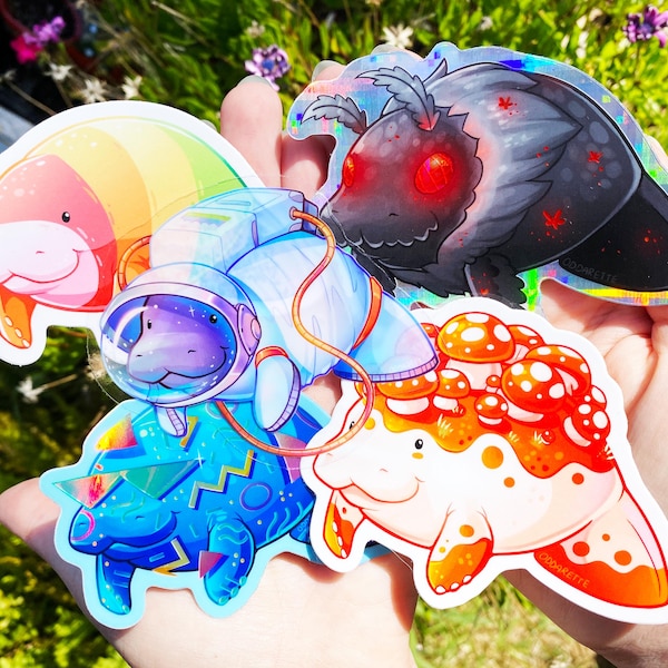 Manatee Sticker Bundle: Space, Rainbow, Moth, 90's - Waterproof Vinyl Stickers