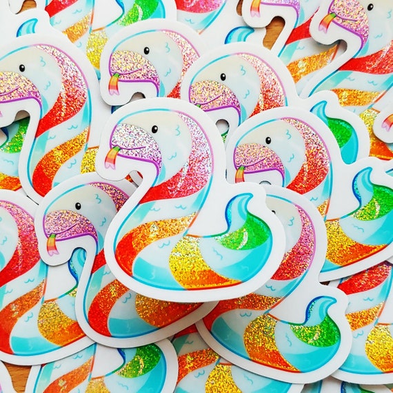 Glitter Rainbow Snake Sticker - Glitter Sticker - Cute Snake - Snake Illustration - LGBT Snake Vinyl Sticker - Waterproof Sticker