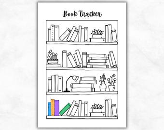 Reading Tracker Printable, Book Trackers, Bookshelf Reading Log, Bullet Journal Trackers, Bujo Printable Templates, Color in Book Tracker