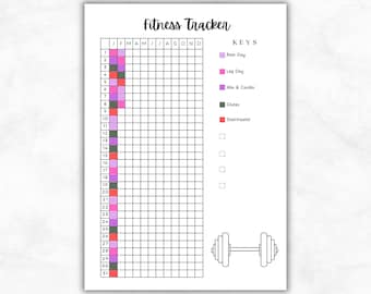 Fitness Tracker, Printable Bullet Journal Pages, Exercise Tracker Yearly, Health Tracker, Activity Log Monthly, Movement Tracker, Journaling