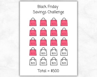 Black FridaySpars Challenge Printable 500 Dollar Feiertags Einkauf Fund Tracker PDF Budget Planer US Letter A4-A5