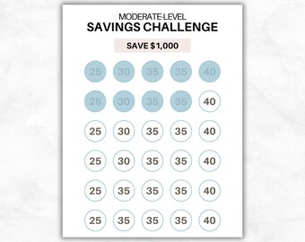 Moderate Savings Challenge Printable, 1000 Savings Tracker PDF, Money Saving Challenge Sheet, Budget Goal Planner, US Letter A4 A5, Bujo