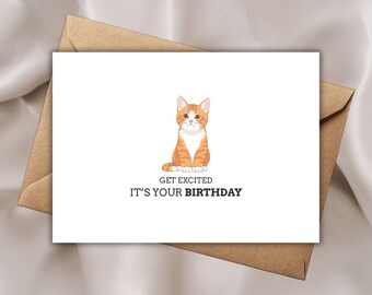 Orange Cat Birthday Card, Printable Card, PDF & JPG Files