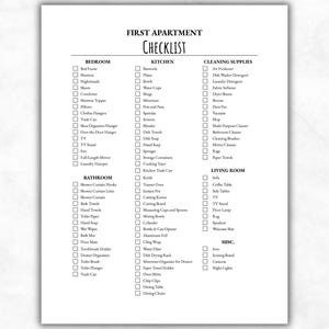 First Apartment Checklist Printable, New Apartment Essentials List, Moving Out Planner, Home Setup Guide, Apartment Shopping List PDF