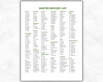 Master Grocery List Printable, Food Shopping List, Categorized Grocery Checklist PDF, Ultimate Shopping List, US Letter Instant Download