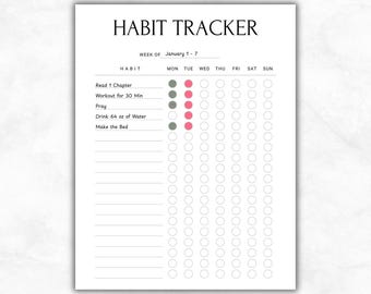 Habit Tracker Printable PDF, Weekly Habit Tracker, Daily Routine Checklist, Goal Planner Insert, Minimal Productivity Sheet, Bullet Journal
