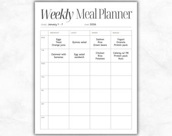 Weekly Meal Planner Printable PDF, Breakfast Lunch Dinner Tracker, Family Meal Planning Sheet, Minimal Food Log, Planner Meal Planning Page