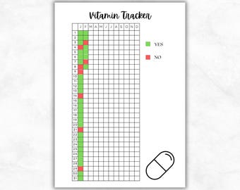 Vitamin Tracker, Printable Medication Tracker Journal Page, Health Tracker, Daily Pill Tracker, Meds Tracker, Vitamin Log, Bullet Journaling