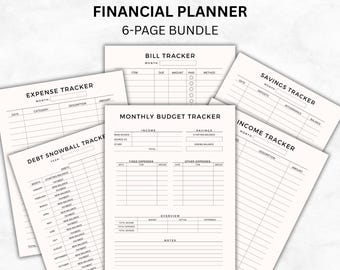 Financial Planner Printable, PDF Printable Planner, Finance Bundle, Finance Tracker, Printable Planner Pages Kit, Saving Challenge Printable