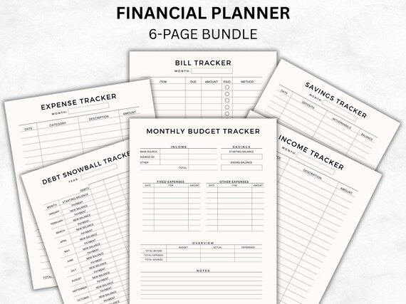 Financial Planner Printable, PDF Printable Planner, Finance Bundle, Finance Tracker, Printable Planner Pages Kit, Saving Challenge Printable