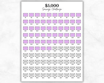 5000 Dollar Envelope Savings Challenge Printable 100 Envelope Money Challenge PDF US Letter Cash Stuffing Budget Tracker
