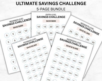 Ultimate Savings Challenge Bundle, 300 to 10000 Money Challenge PDF, Printable Budget Tracker Set, US Letter A4 A5, Bullet Journal Pages