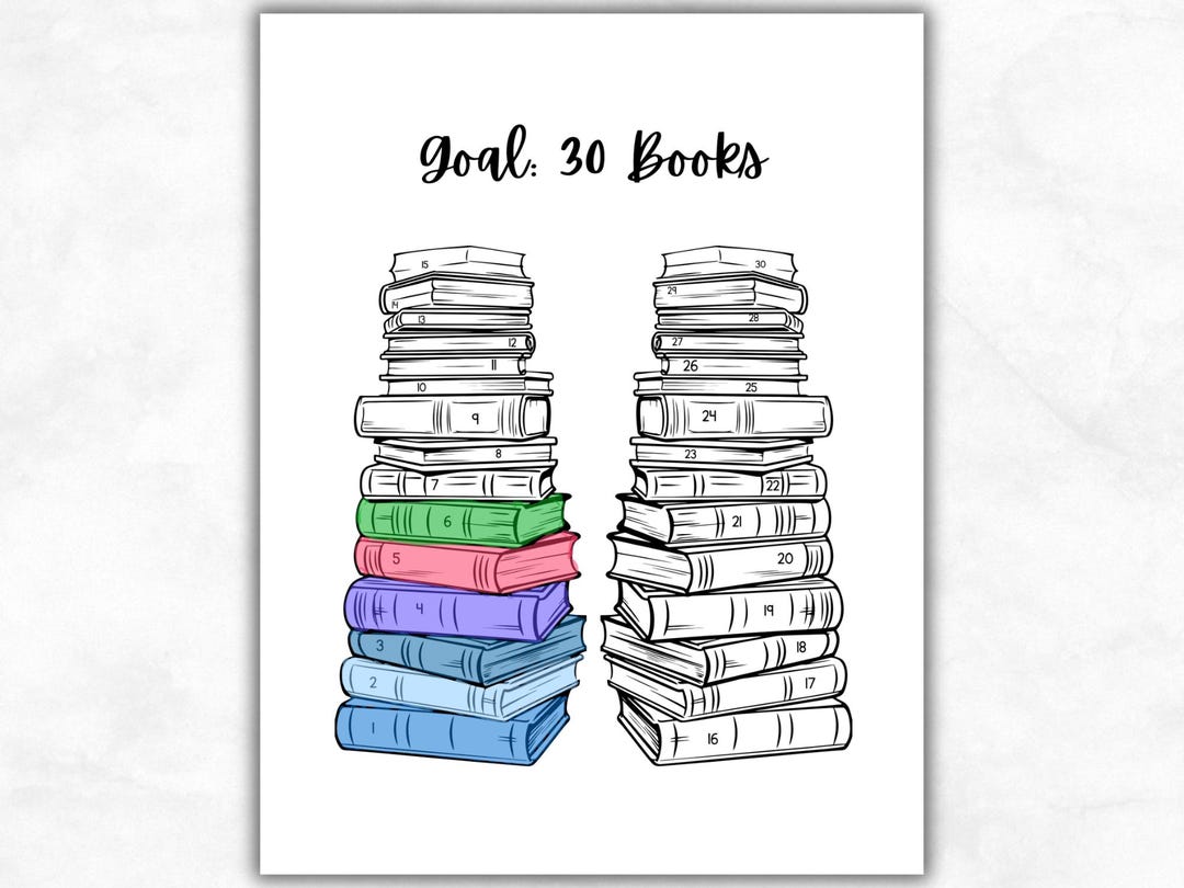 30 Book Reading Tracker Printable, Reading Challenge PDF, Color in Book ...
