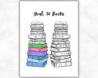 30 Book Reading Tracker Printable, Reading Challenge PDF, Color In Book Tracker, Books I Read Log, US Letter A4 A5, Bullet Journal Pages