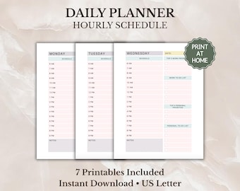 Hourly Schedule Daily Planner Printable, US Letter (Digital Download)