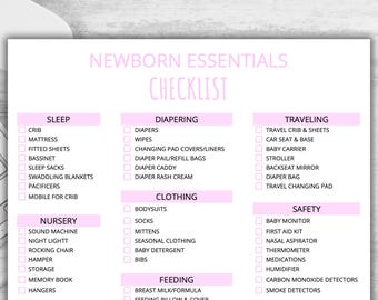 Baby Essentials Checklist Printable | Newborn Must Haves List PDF | Baby Registry & Nursery Planner | Pink | New Mom Checklist